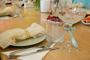 Elegant table setting with crystal glassware, cloth napkin and silver cutlery., a Food & Drink Photo by Rohan Photography