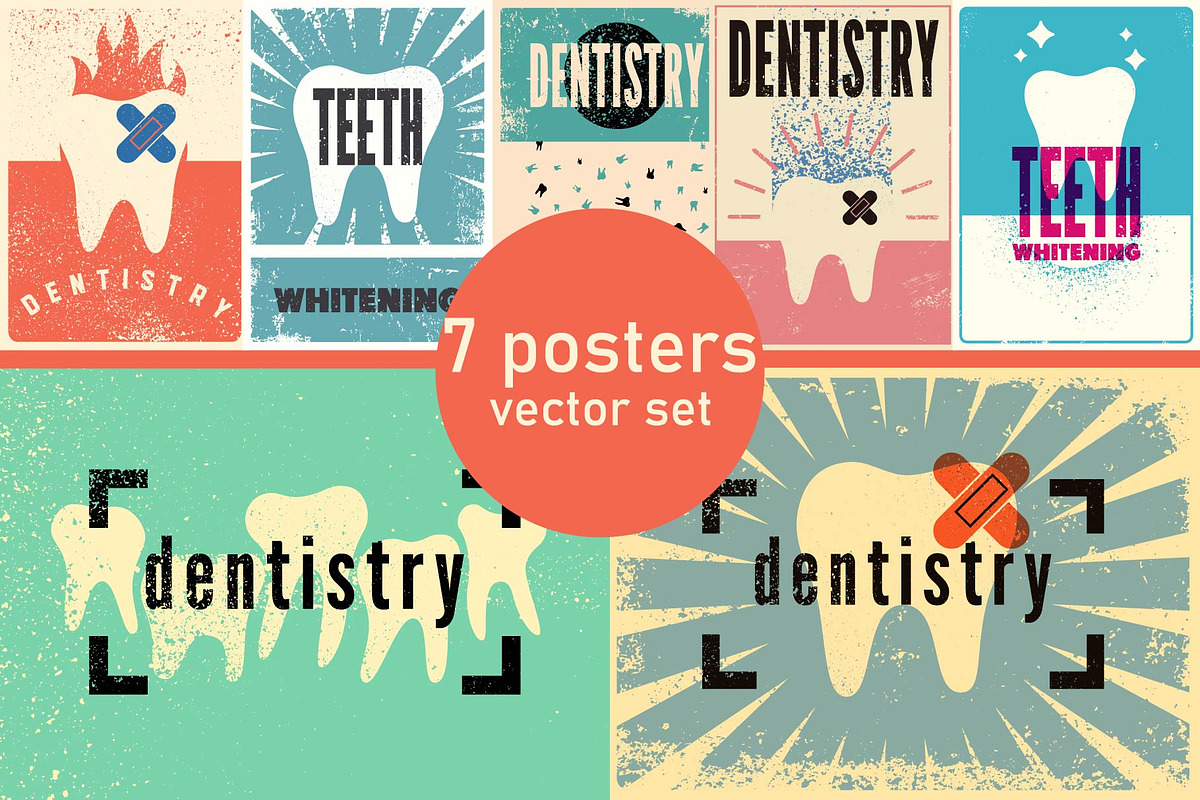 Dentistry grunge vector poster set., a Healthcare Illustration by PoPaShop (Photo 1 of 8)