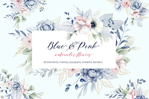 Blue Watercolor Floral Cliparts