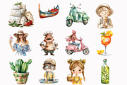 Watercolor Italian Summer Travel Set, an Illustration by Design Market (Thumbnail 2 of 5)