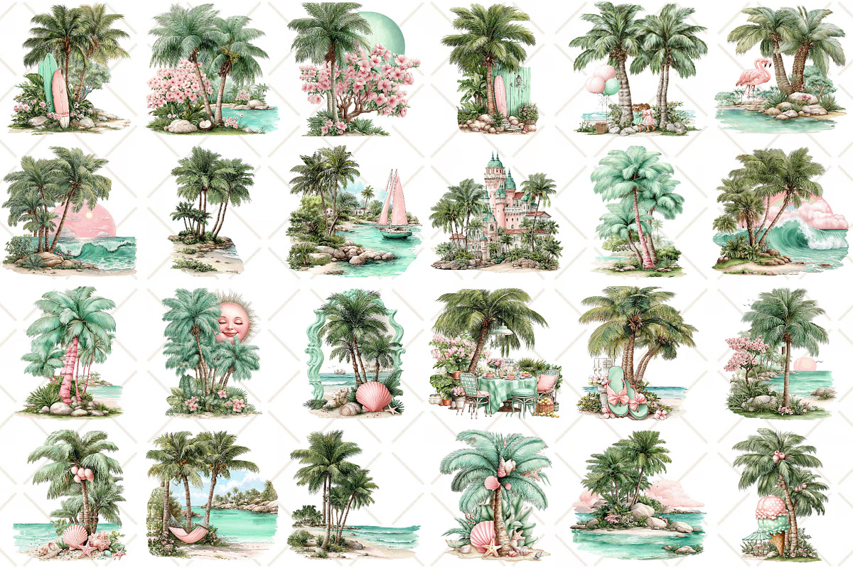 Whimsical Summer Palm Tree Clipart, an Illustration by Black Bird Studio (Photo 2 of 5)