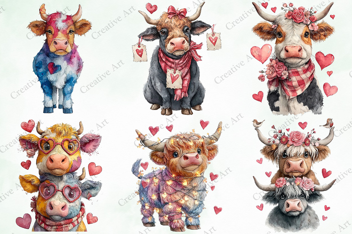 Valentine Highland Cow Clipart, an Illustration by Creative Art (Photo 9 of 9)