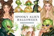 Spooky Alien Halloween Clipart, a Seasonal Illustration by BusyDaydesign (Thumbnail 1 of 9)