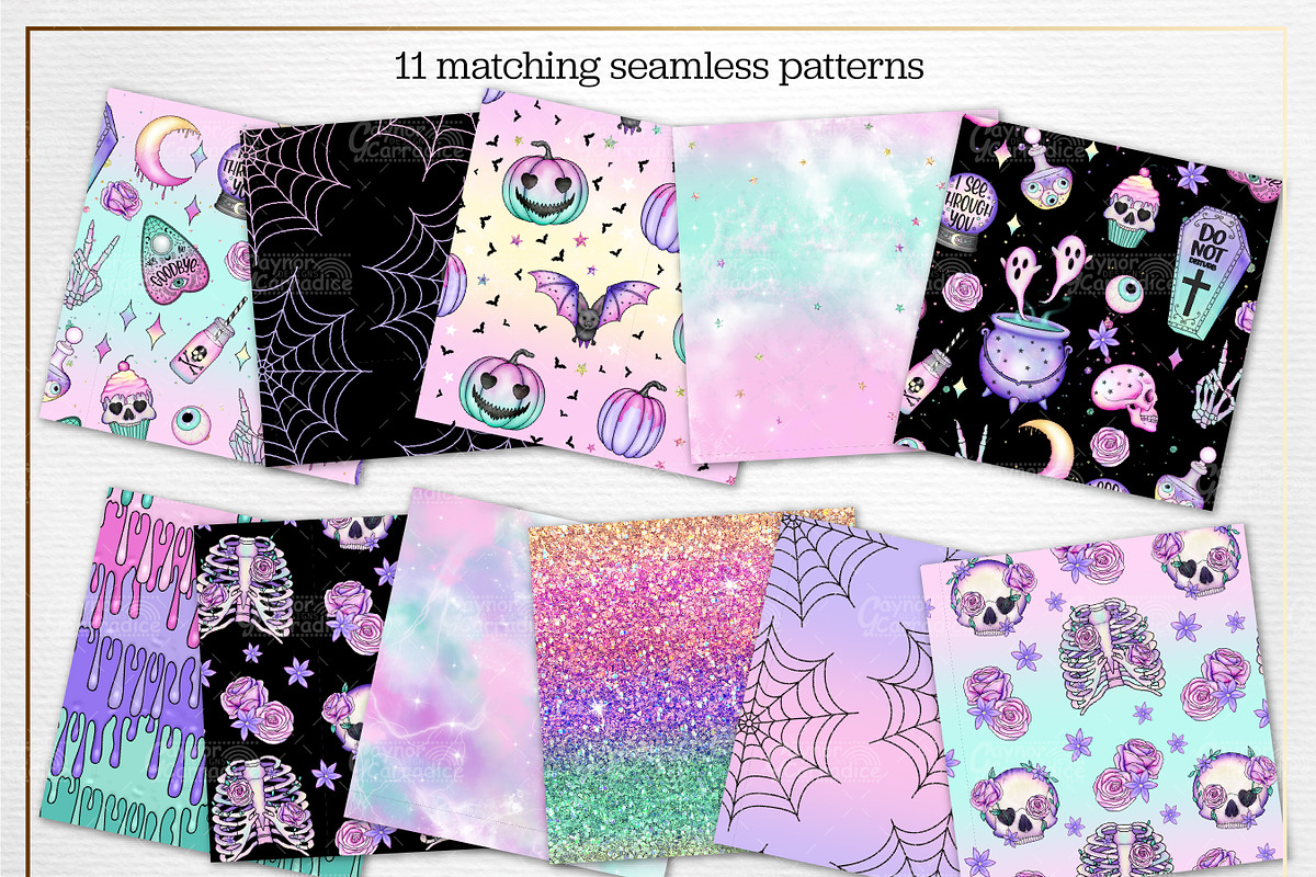 Creepy clipart and pattern bundle, an Illustration by Gaynor Carradice Designs (Photo 3 of 3)