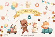 LITTLE FRIENDS Watercolor clipart, an Animal Illustration by OlliArtDesign (Thumbnail 1 of 6)