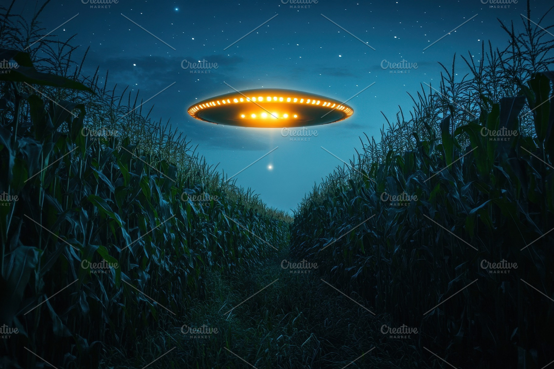 UFO emits bright glow over cornfield, a Photo by Iftikhar Alam