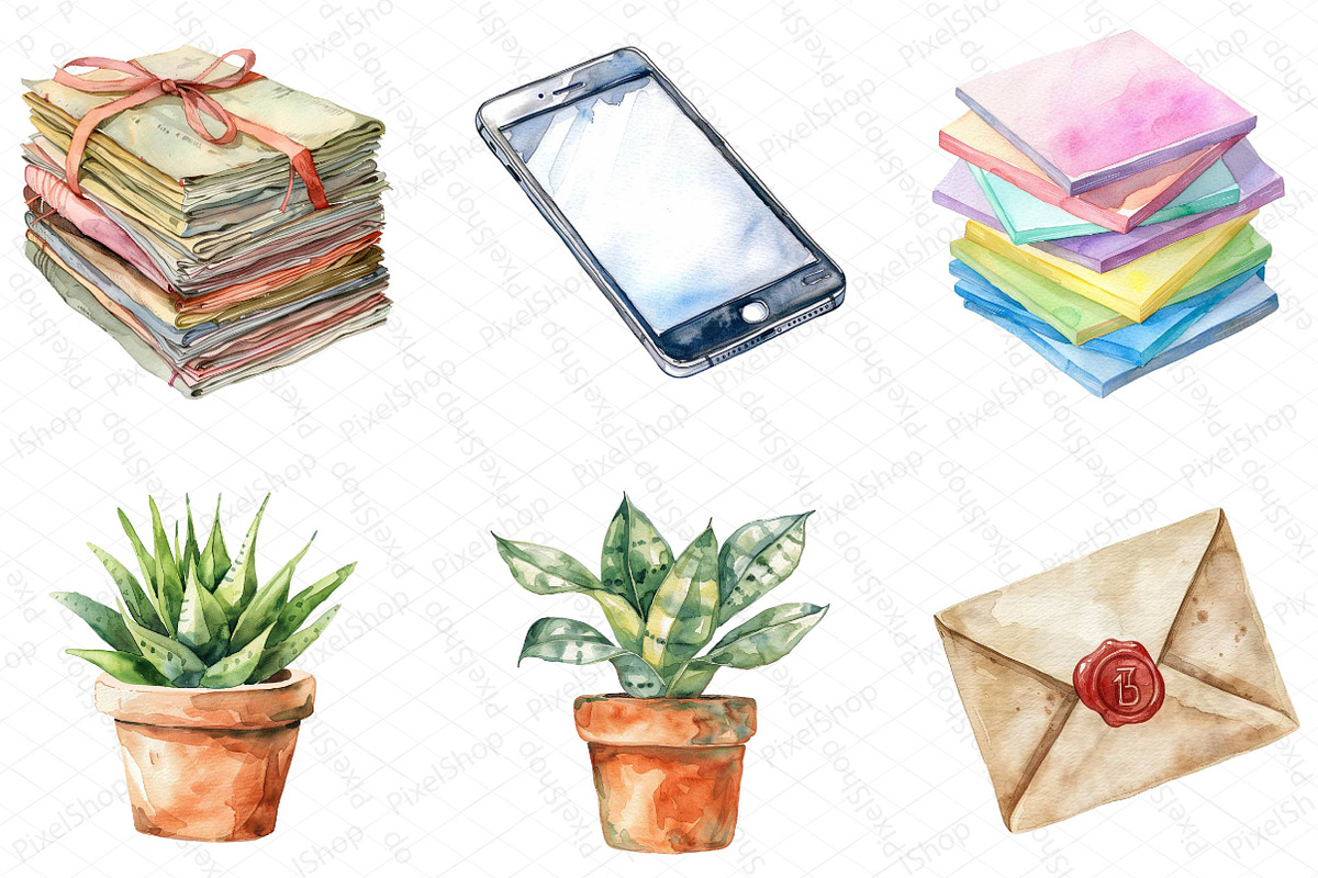 Watercolor Office Time Clipart Bundl, a Texture Illustration by DreamPrint404 (Photo 3 of 6)