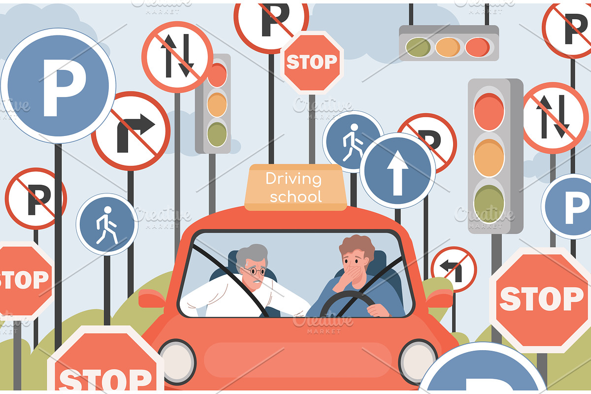 Driving school vector flat, an Education Illustration by Pavlo Plakhotia's Shop