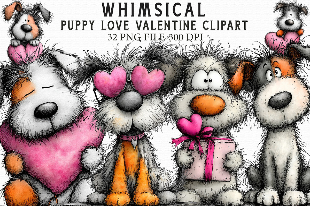 Whimsical Puppy Love Valentine Clipa, an Illustration by Libby Wishes (Photo 1 of 7)