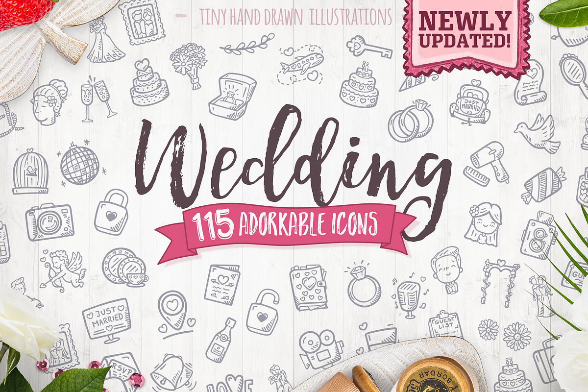 115 Hand-drawn Wedding Icons
