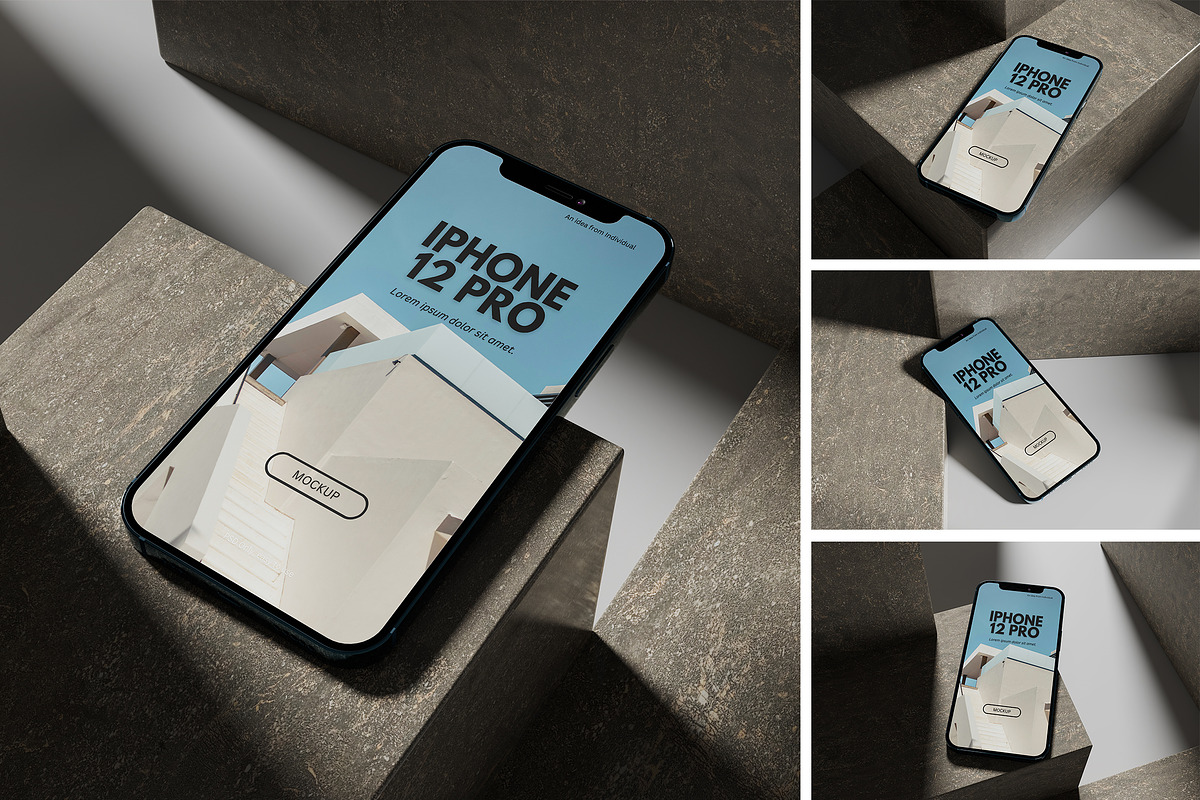 iPhone 12 Pro Mockup, an iPhone Mockup by xavier_studio (Photo 1 of 5)