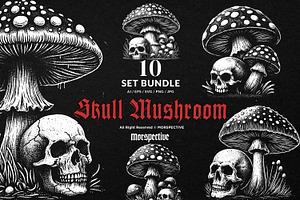 10 Bundle Dark Art Skull Mushroom, an Illustration by Morspective