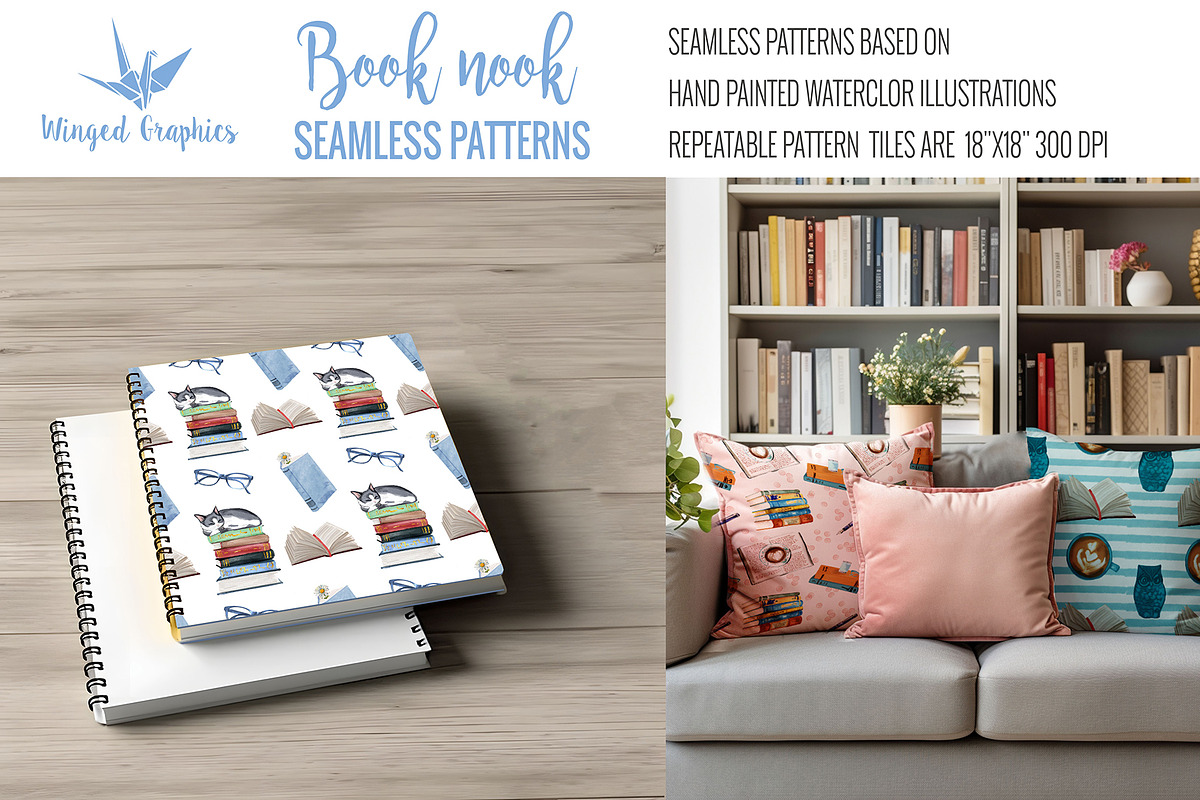 Seamless Watercolor Book Patterns, a Pattern Graphic by Winged Graphics (Photo 4 of 4)