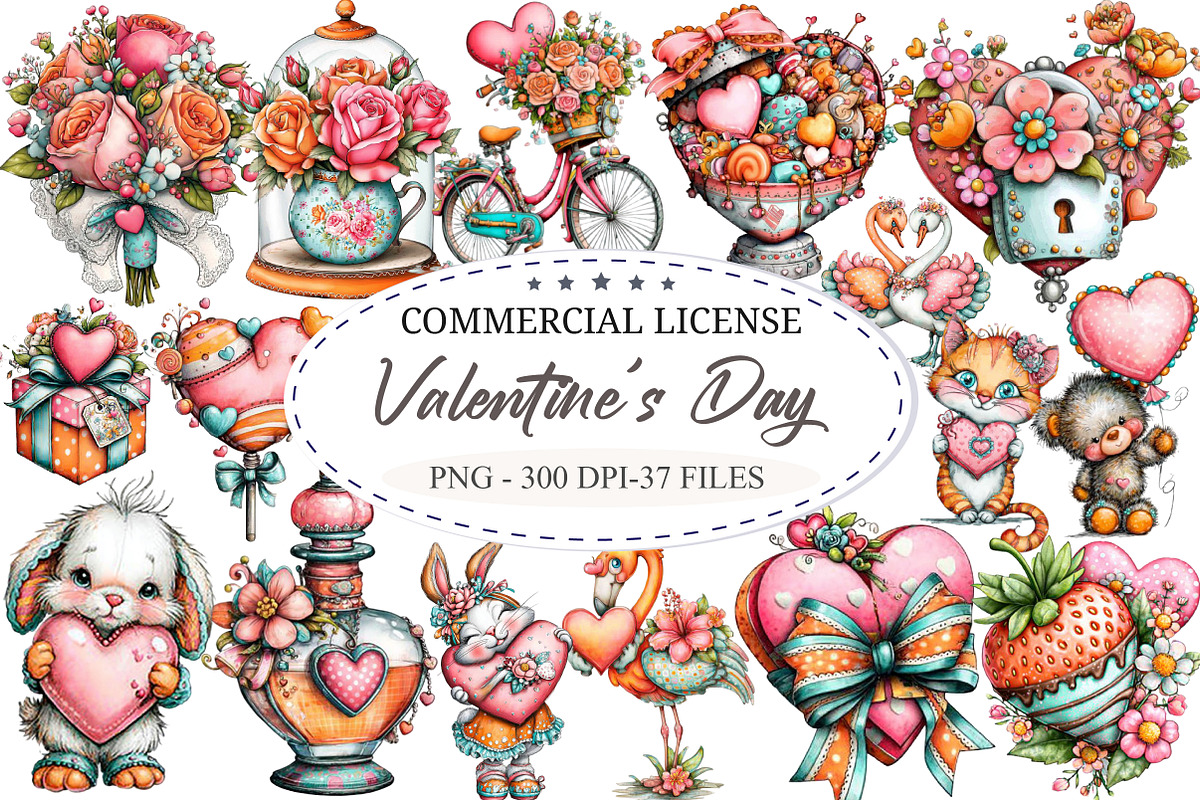 Watercolor Valentine Clipart, an Illustration by designcity5 (Photo 1 of 5)