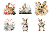 Watercolor Floral Bunnies Clipart, an Illustration by GatewayDesign (Thumbnail 2 of 5)