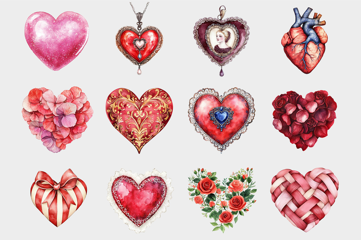 Watercolor Valentine Hearts Clipart, a Seasonal Illustration by Design Market (Photo 5 of 5)
