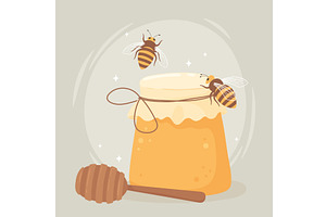 bees and jar honey, a Food Illustration by studiogstock