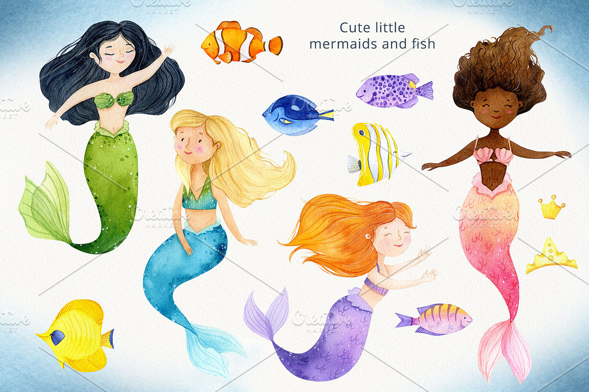 Mermaids and Under sea animals, an Animal Illustration by Watercolor Nastasia Art (Photo 2 of 19)