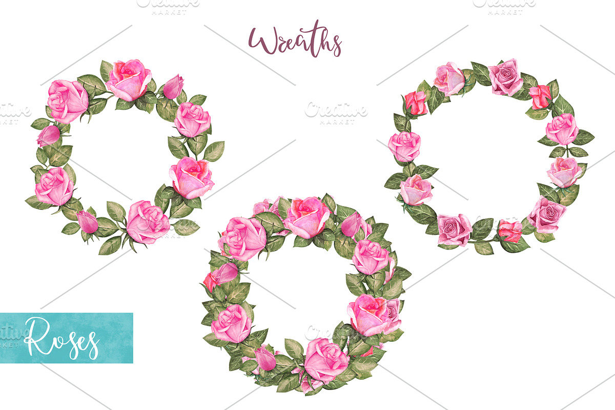 Watercolor Pink Roses, a Decorative Illustration by Color_Brush (Photo 7 of 9)