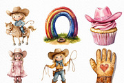 Watercolor Cute Cowgirl Clipart, an Illustration by Craft Nest (Thumbnail 2 of 6)