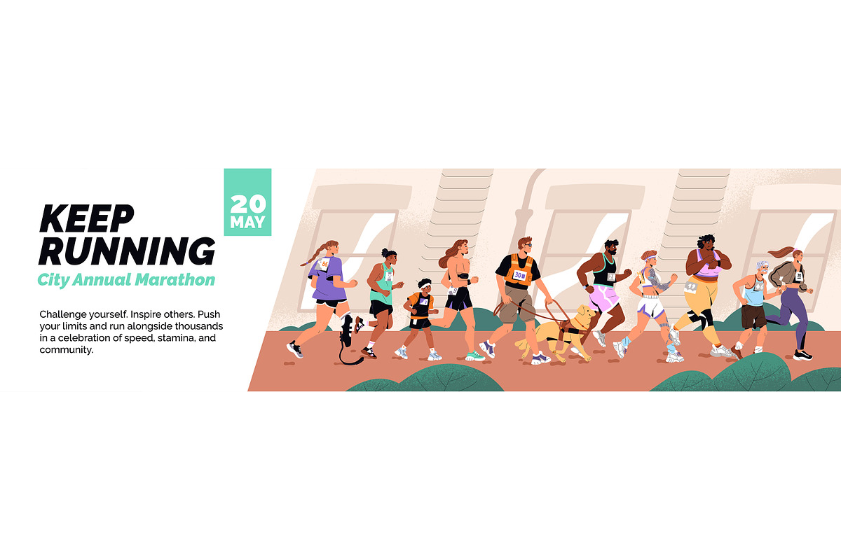 People running marathon + banner, a Sport Illustration by PaperTrident (Photo 3 of 4)