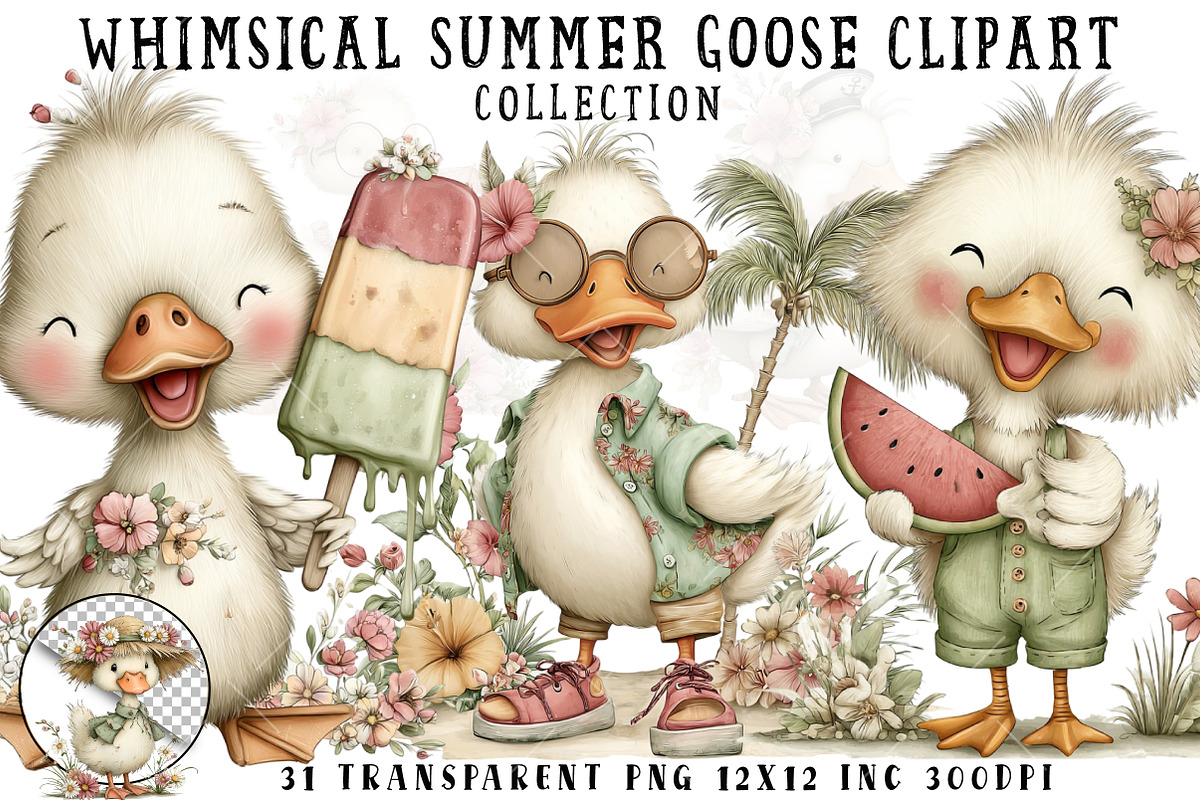 Whimsical Summer Goose Clipart, an Illustration by OK Design (Photo 1 of 6)