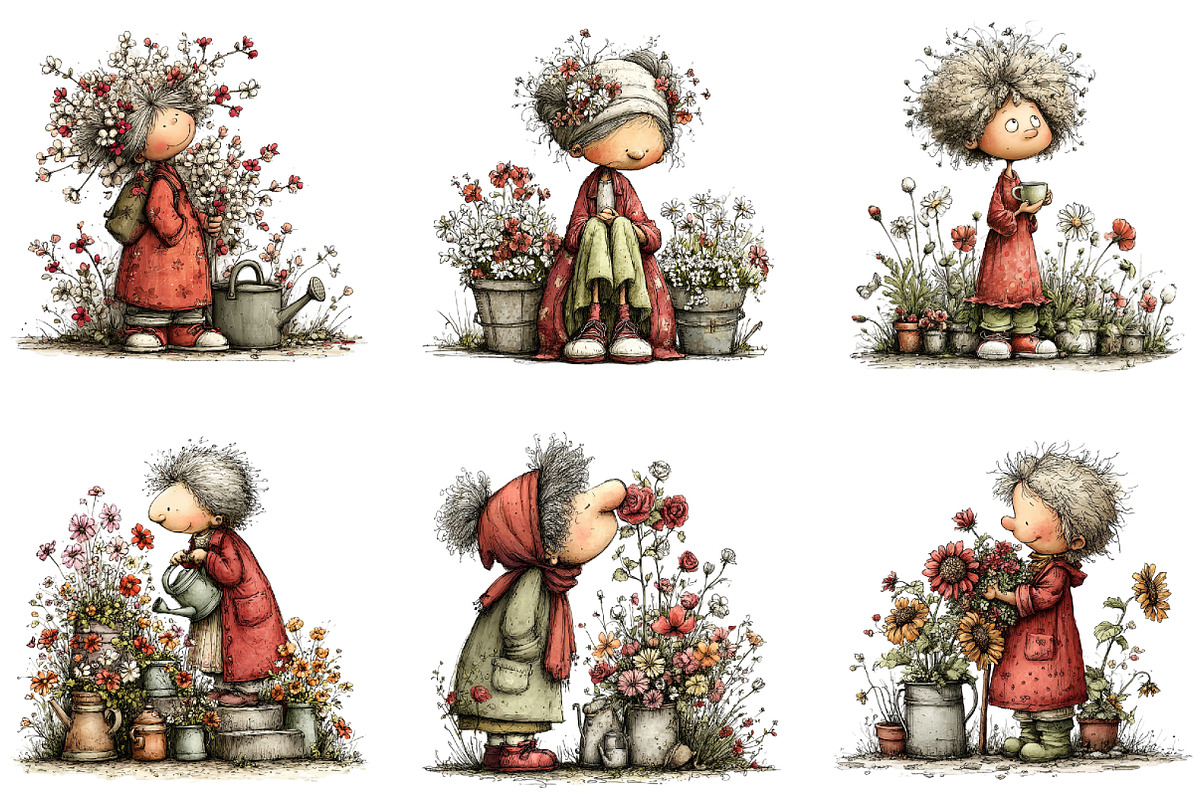Whimsical Garden Grandma Clipart, an Illustration by CraftArtStudio (Photo 3 of 6)