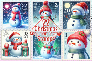 Christmas Snowman Postage Stamps Png