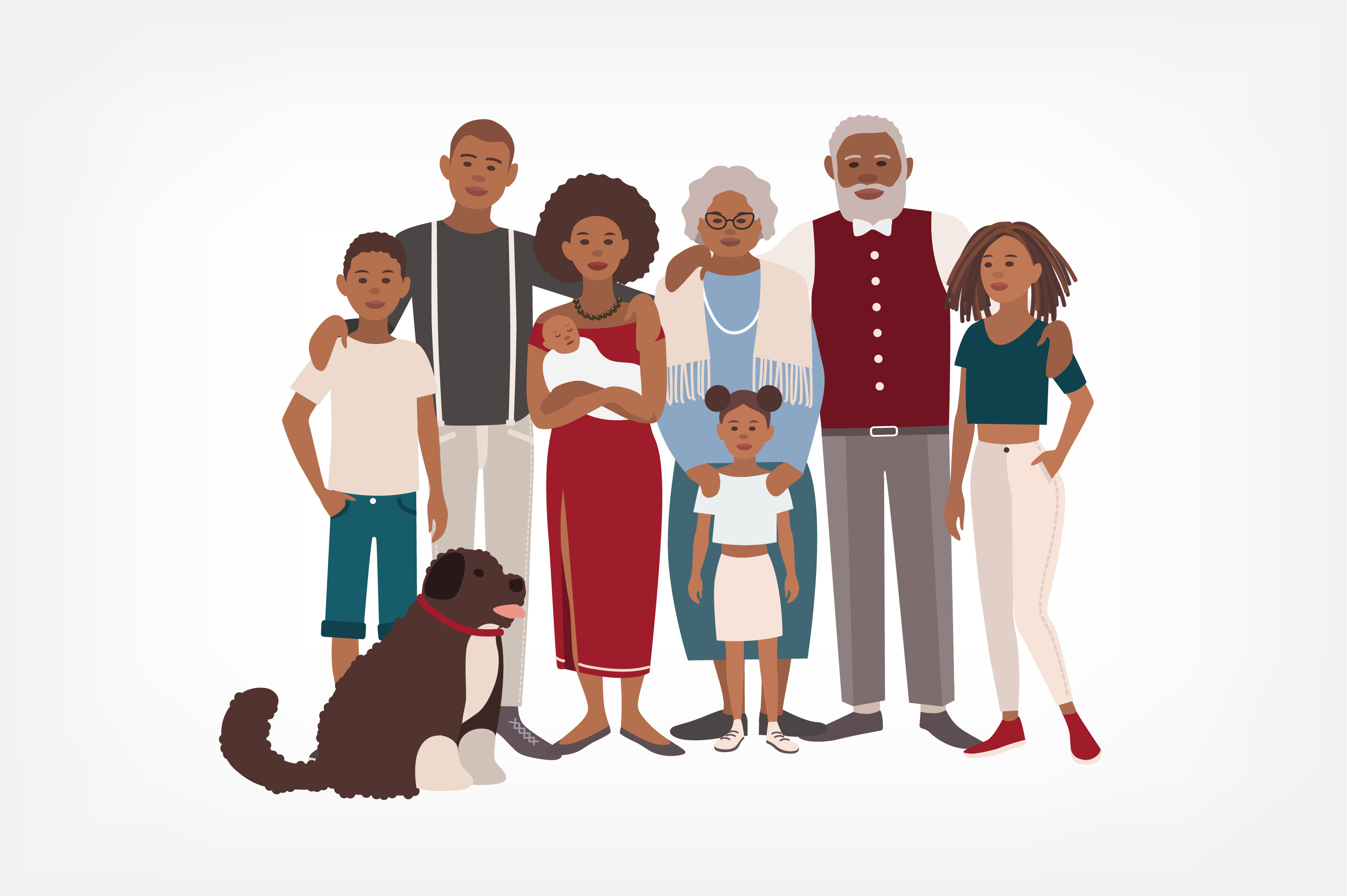 Happy large black family portrait | People Illustrations ~ Creative Market