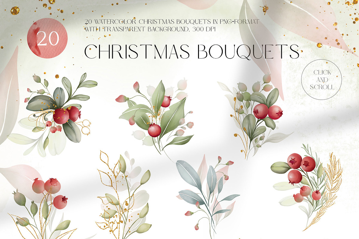 CRANBERRY CHRISTMAS watercolor set, a Decorative Illustration by Yuliia Lashevska (Photo 2 of 13)