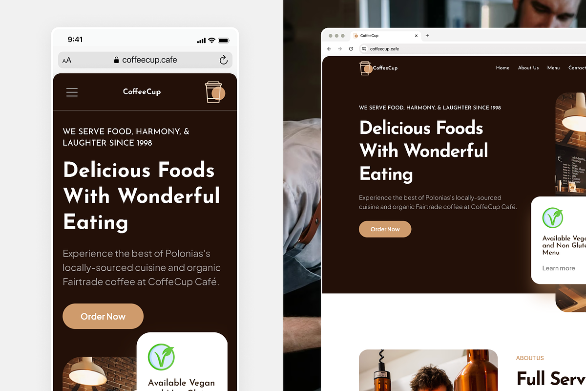 Coffee Cup - Cafe Framer Template, a Landing Page Template by Basa Creative (Photo 2 of 6)