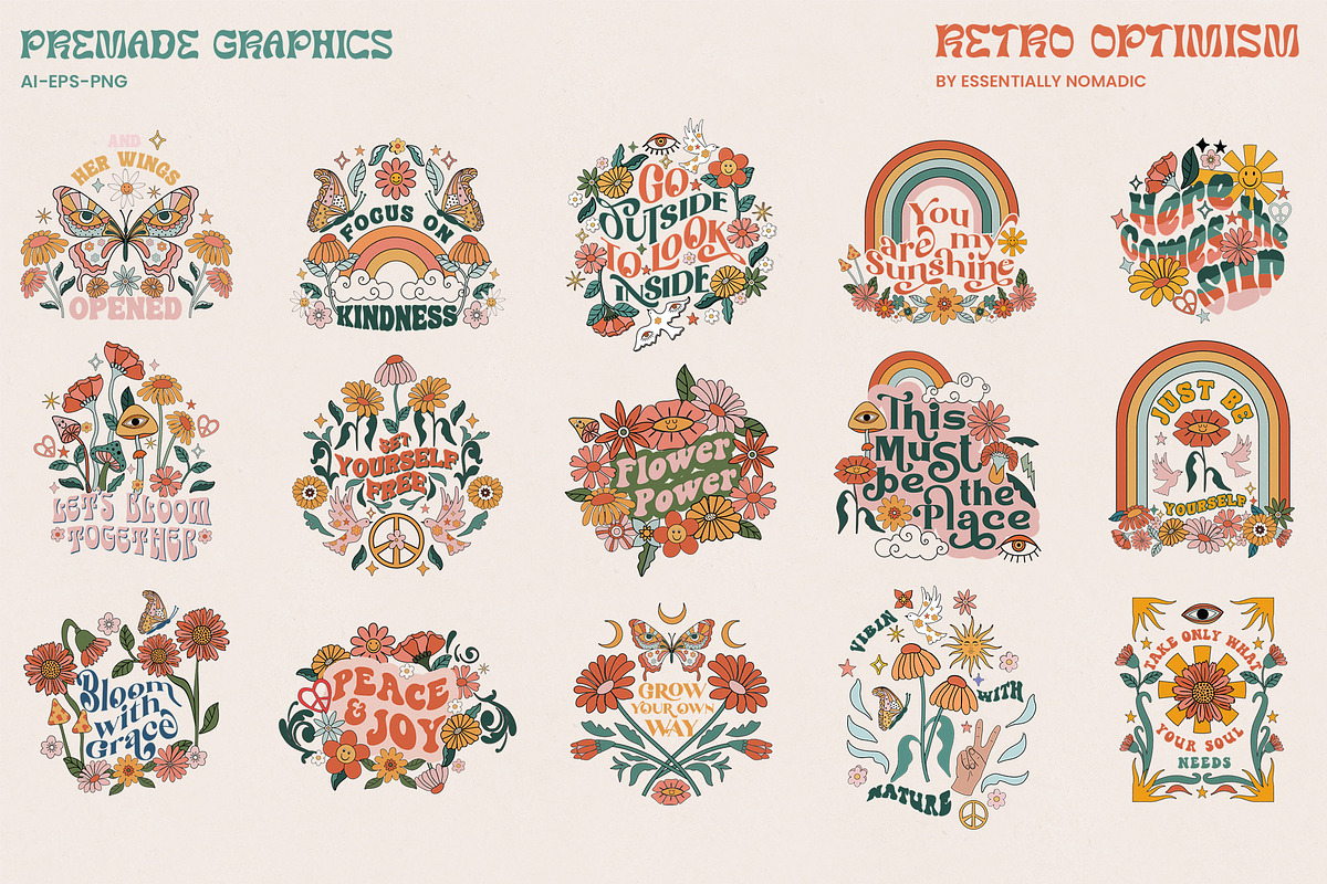 Retro Optimism Graphic Collection, an Illustration by Essentially Nomadic
