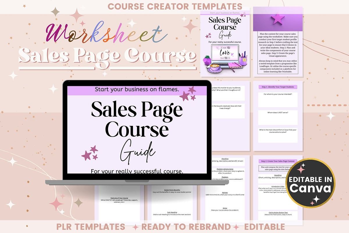 Sales Page Course Guide Worksheet, a Templates & Theme by bellaROSEworkshop (Photo 6 of 10)