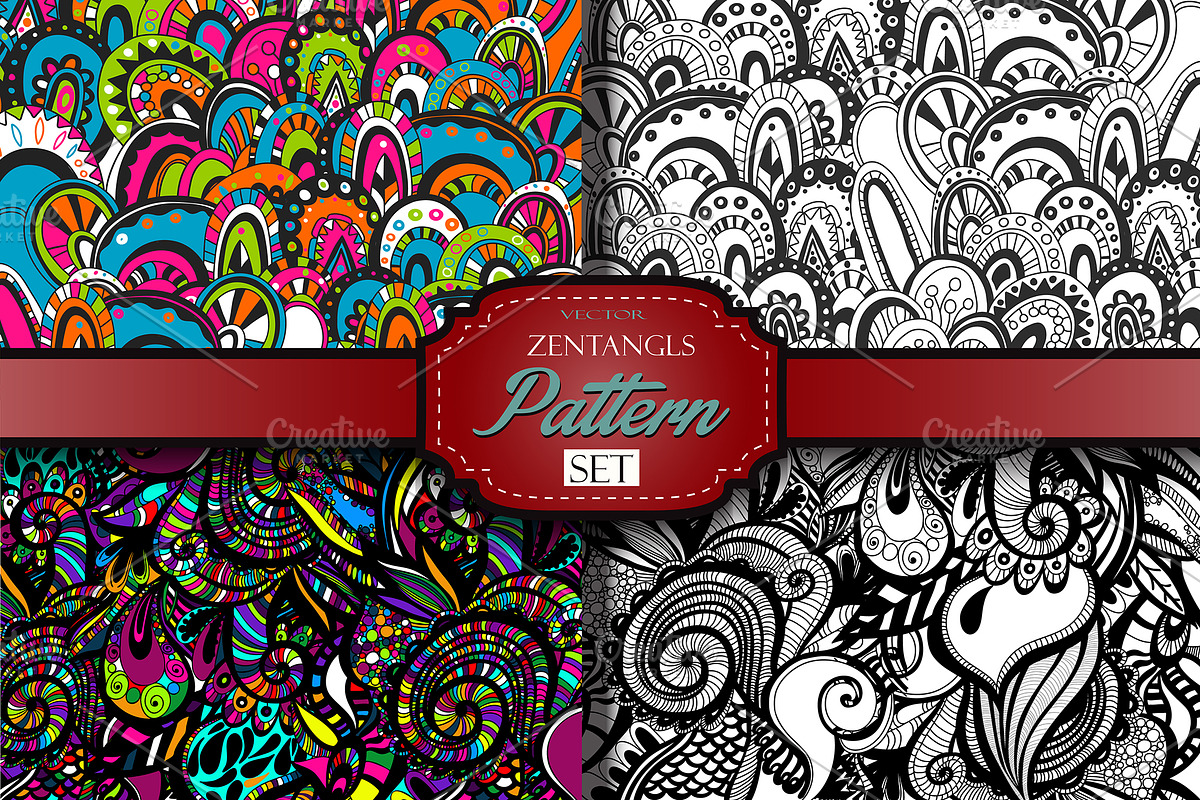 4 Zentangle inspired pattern set., a Pattern Graphic by redstudio (Photo 1 of 5)