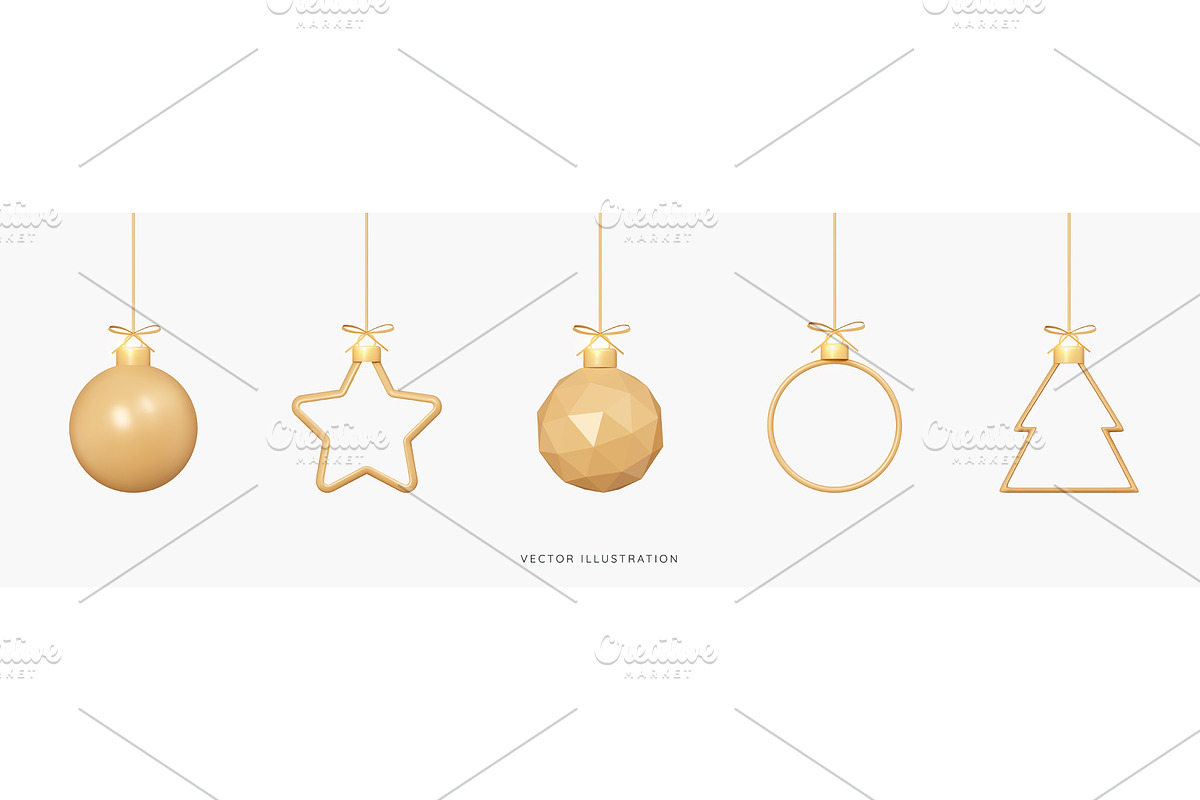 3D Christmas golden decoration balls, an Object Illustration by accogliente