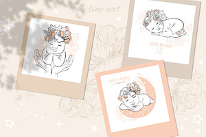 Baby Flowers And Motherhood Line Art