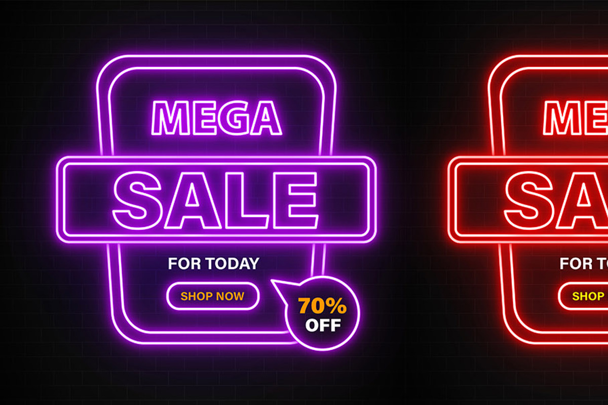 Sale Promotions Vector Neon Bundle, a Decorative Illustration by Photoshop Action (Photo 13 of 15)