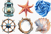 Watercolor Coastal Decor Clipart, an Illustration by Canvas Craft (Thumbnail 3 of 7)