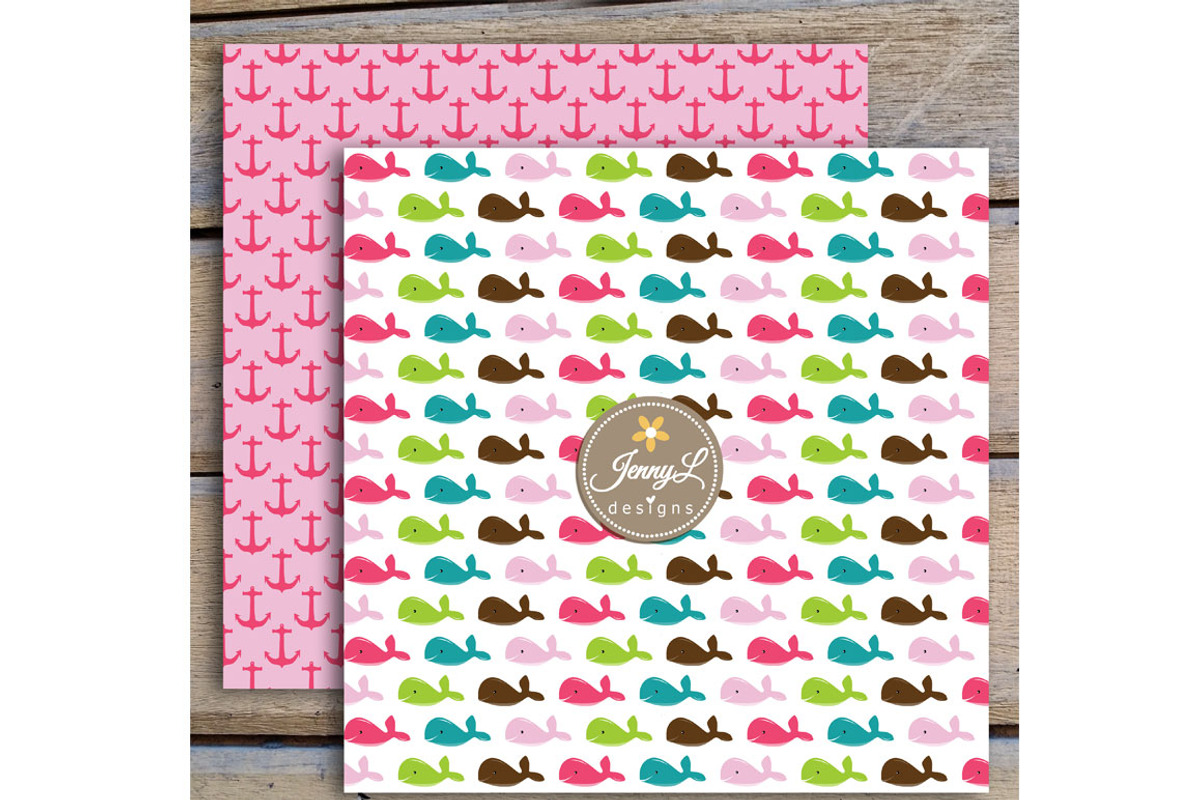 Whale girl digital papers  & clipart, a Pattern Graphic by JennyL Designs (Photo 4 of 4)