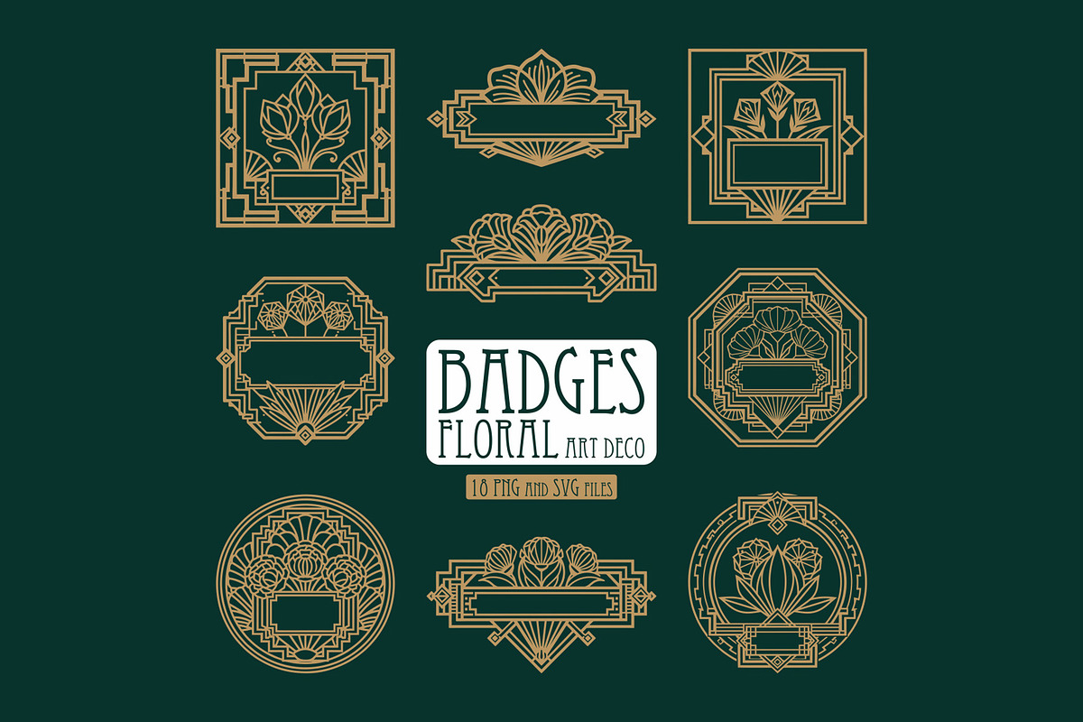 Art Deco 18 Floral Badges, a Decorative Illustration by Stanislav Kharchevskyi (Photo 1 of 3)