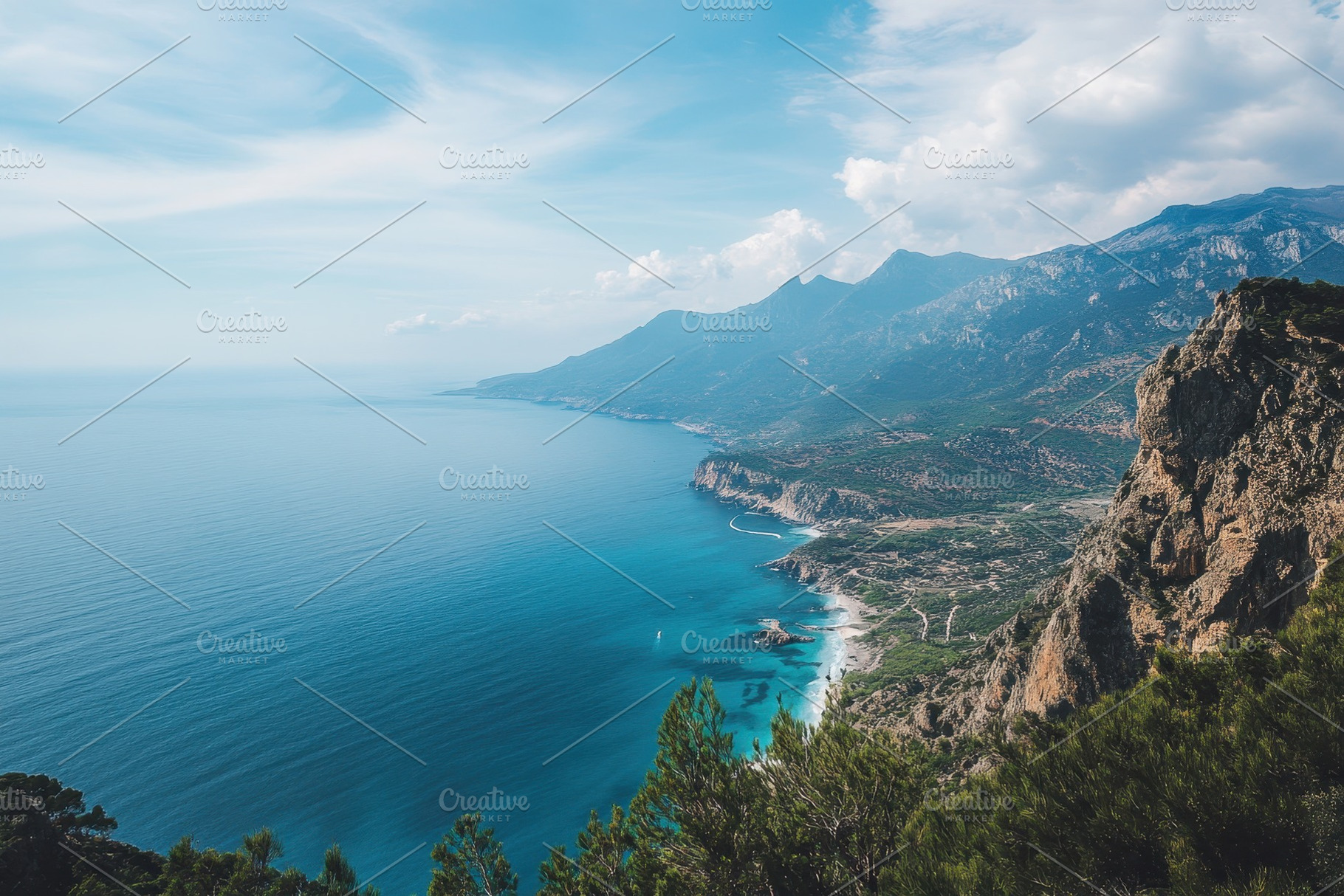 Coastline view of serene mountains a, a Photo by Iftikhar Alam