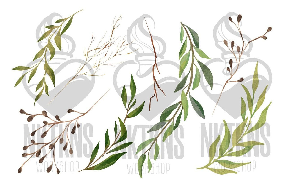 Greenery Watercolor Clipart, a Decorative Illustration by NKTKNS (Photo 5 of 7)