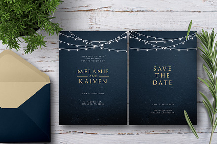 String Light Wedding Invitation Set, an Invitation Template by Aarley Kaiven