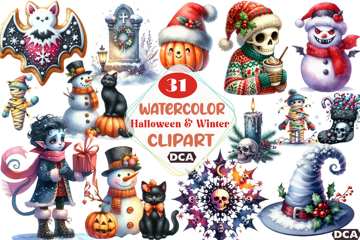 Halloween & Winter Clipart, an Illustration by DreamCafeArt (Photo 1 of 5)