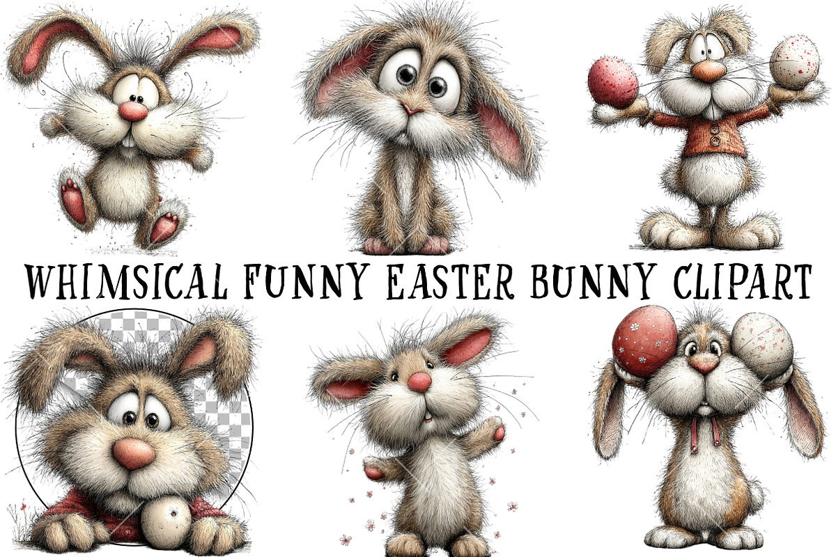 Whimsical Funny Easter Bunny Clipart, an Illustration by OK Design (Photo 2 of 6)