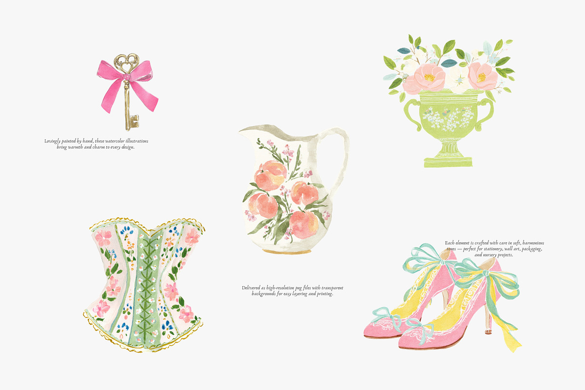 rococo romance clipart set, a Decorative Illustration by Patishop Art (Photo 7 of 9)