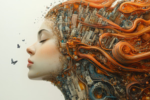 Woman Cityscape Hair Butterflies Dre, a Photo by Pixeness Studio