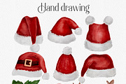 Watercolour Santa red hats, a Seasonal Illustration by Julia Bogdan (Thumbnail 2 of 4)