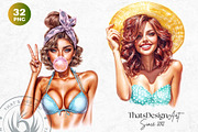 Dreamy Summer girls Clipart Set, a Person Illustration by ThatsDesignArt (Thumbnail 8 of 10)