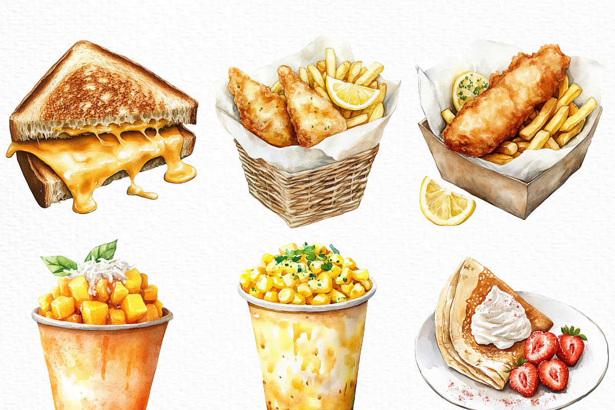 Watercolor Street Food Clipart, an Illustration by Craft Nest (Photo 3 of 6)